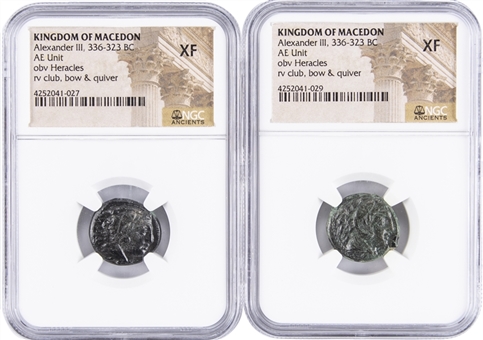 Alexander the Great Bronze AE Unit NGC-Graded Ancient Coins Pair (2 Different)